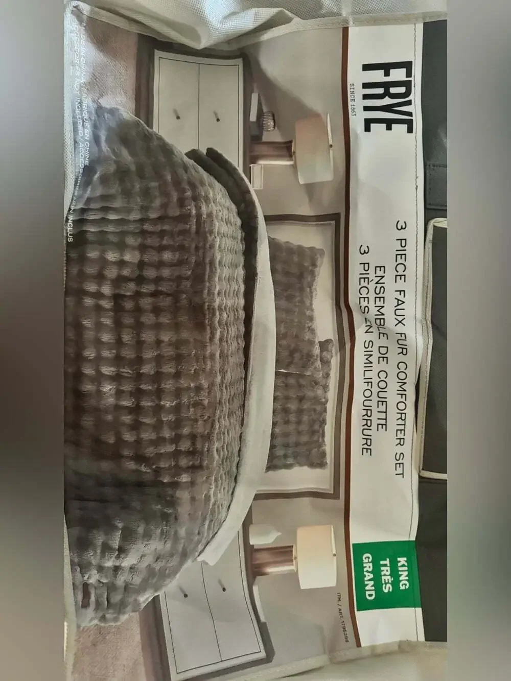 Frye set comforter KING grey Pom Pom RARE shams Gray Faux Fur Comforter Set -